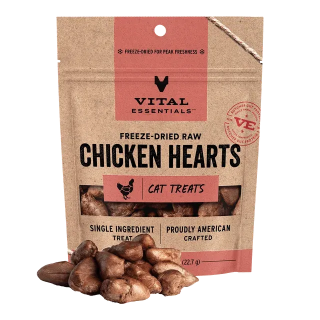 VITAL ESSENTIALS - Freeze-Dried Raw Protein Chicken Hearts, Size: 0.8oz