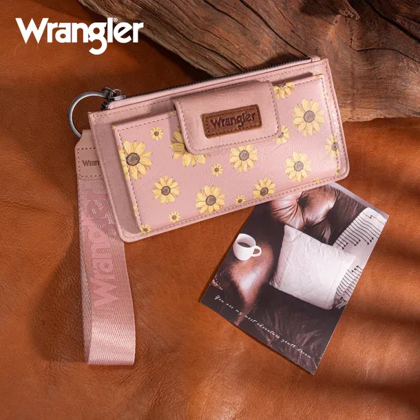 WRANGLER - Dark Pink Sunflower Print Card Wallet / Wristlet