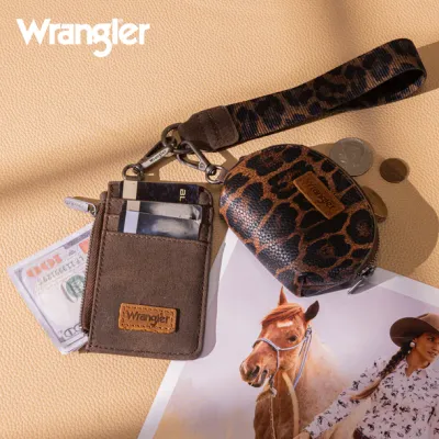 WRANGLER - Coffee Leopard Print Dual Pouch Wristlet