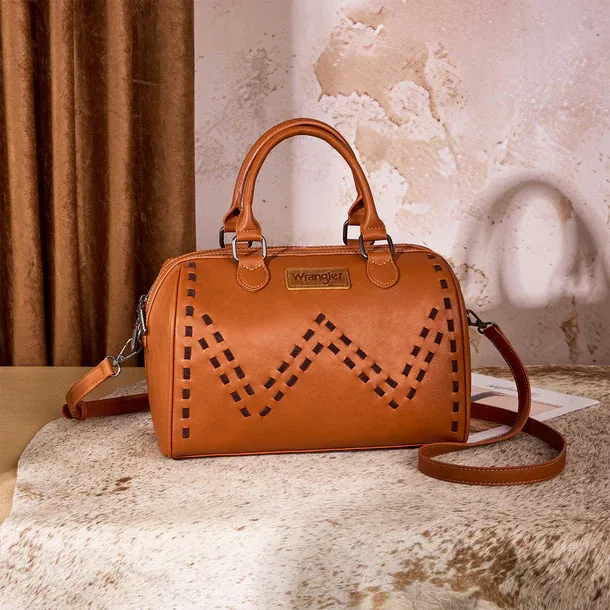 WRANGLER - Brown Stitch Detail Classic Barrel Satchel