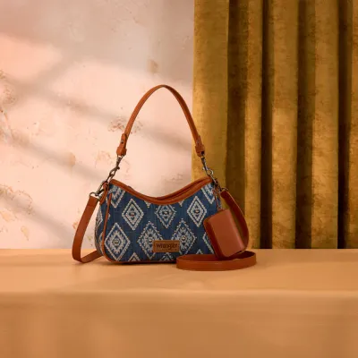 WRANGLER - Aztec Studded Denim Shoulder Bag with Mini Pouch