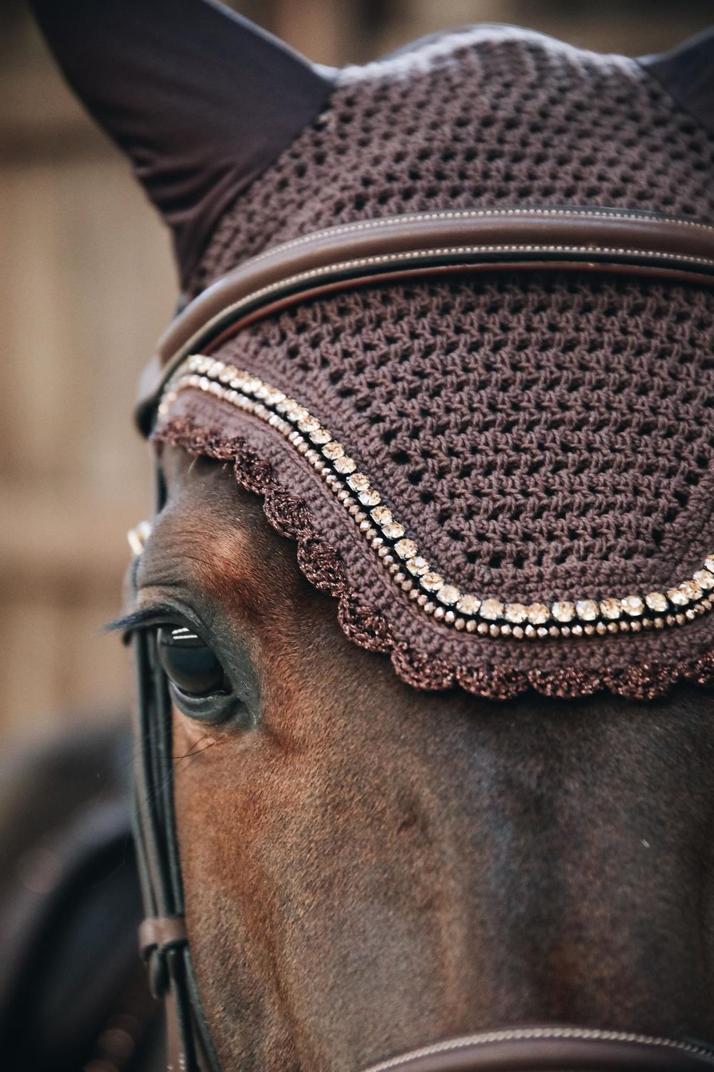 KENTUCKY HORSEWEAR - Fly Bonnet Wellington Stone &amp; Pearl Brown