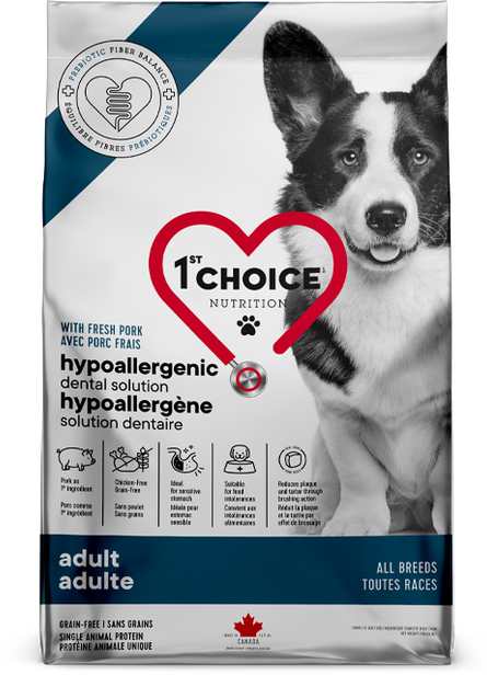 1ST CHOICE - Hypoallergenic &amp; Dental Care Pork Recipe for All Breeds Adult Dogs, Size: 2kg