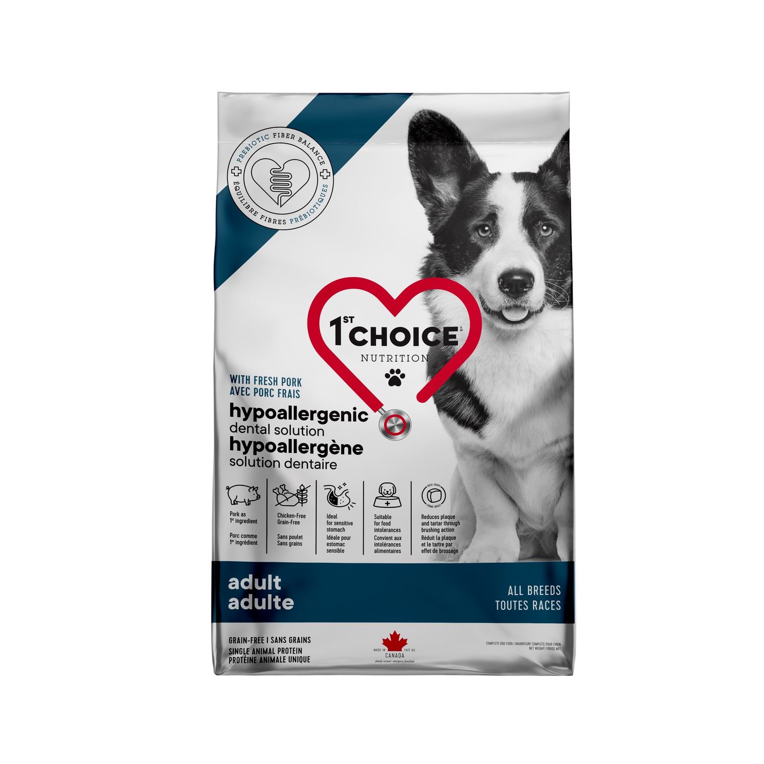 1ST CHOICE - Hypoallergenic &amp; Dental Care Pork Recipe for All Breeds Adult Dogs, Size: 2kg