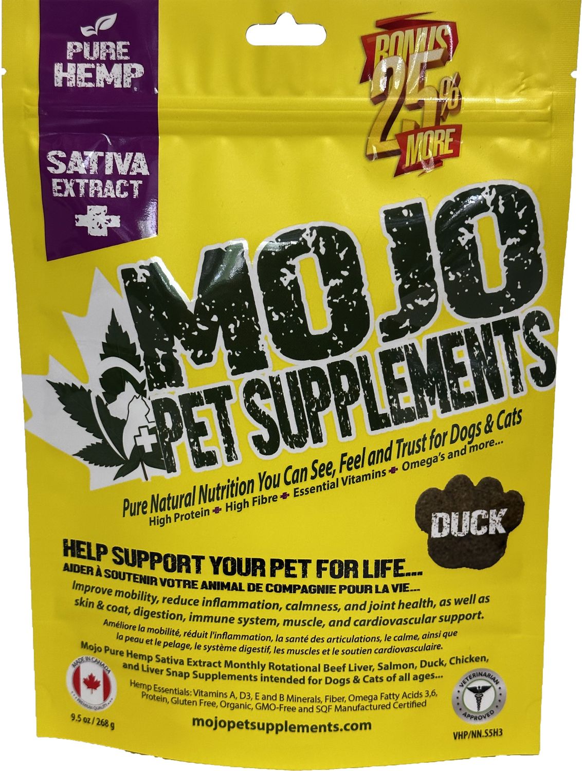 MOJO PET SUPPLEMENTS - Full-Spectrum Hemp Sativa &amp; Duck Chewable Tablets for Pets, Size: 268g