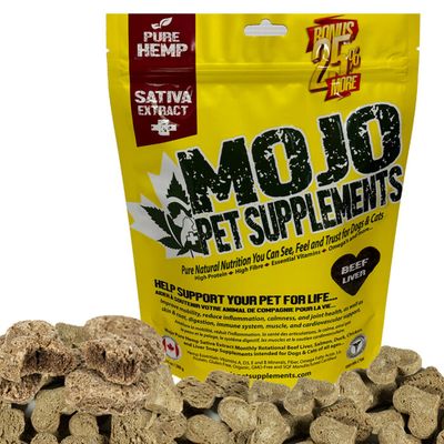 MOJO PET SUPPLEMENTS - Full-Spectrum Hemp Sativa &amp; Beef Liver Chewable Tablets for Pets