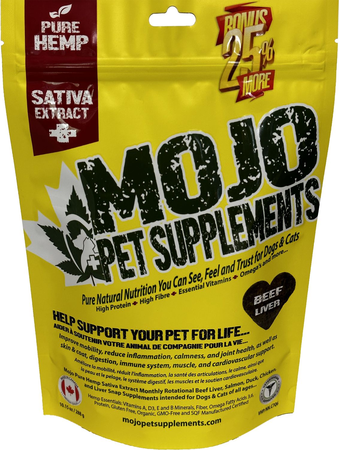 MOJO PET SUPPLEMENTS - Full-Spectrum Hemp Sativa &amp; Beef Liver Chewable Tablets for Pets, Size: 288g
