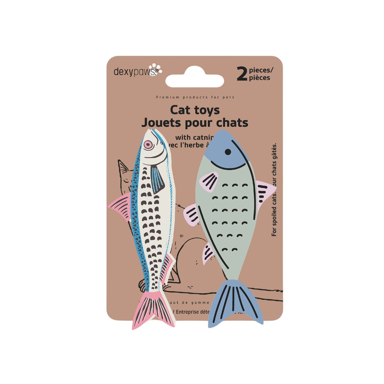 DEXYPAWS - 2pk Mackeral Kicker Toy for Cats, Format: Paquet de 2x