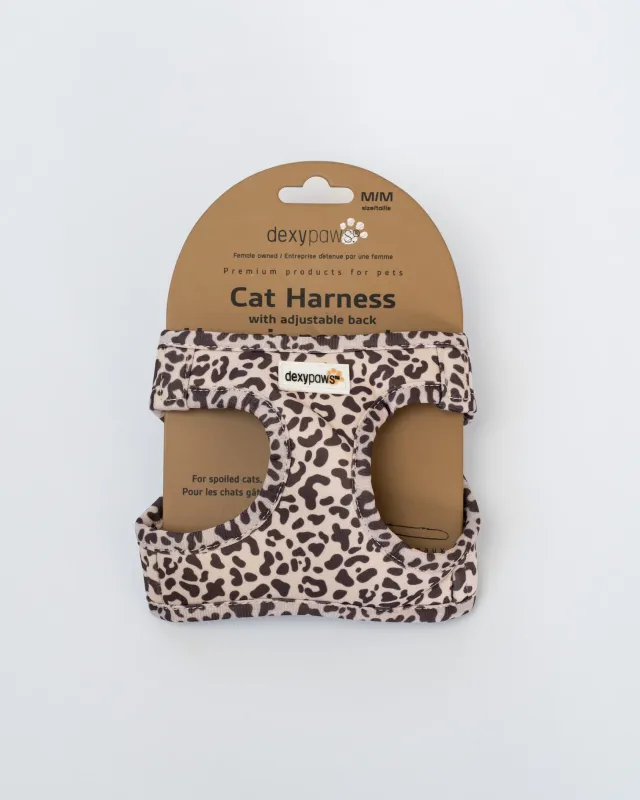 DEXYPAWS - Cat Harness with Adjustable Back Cheetah