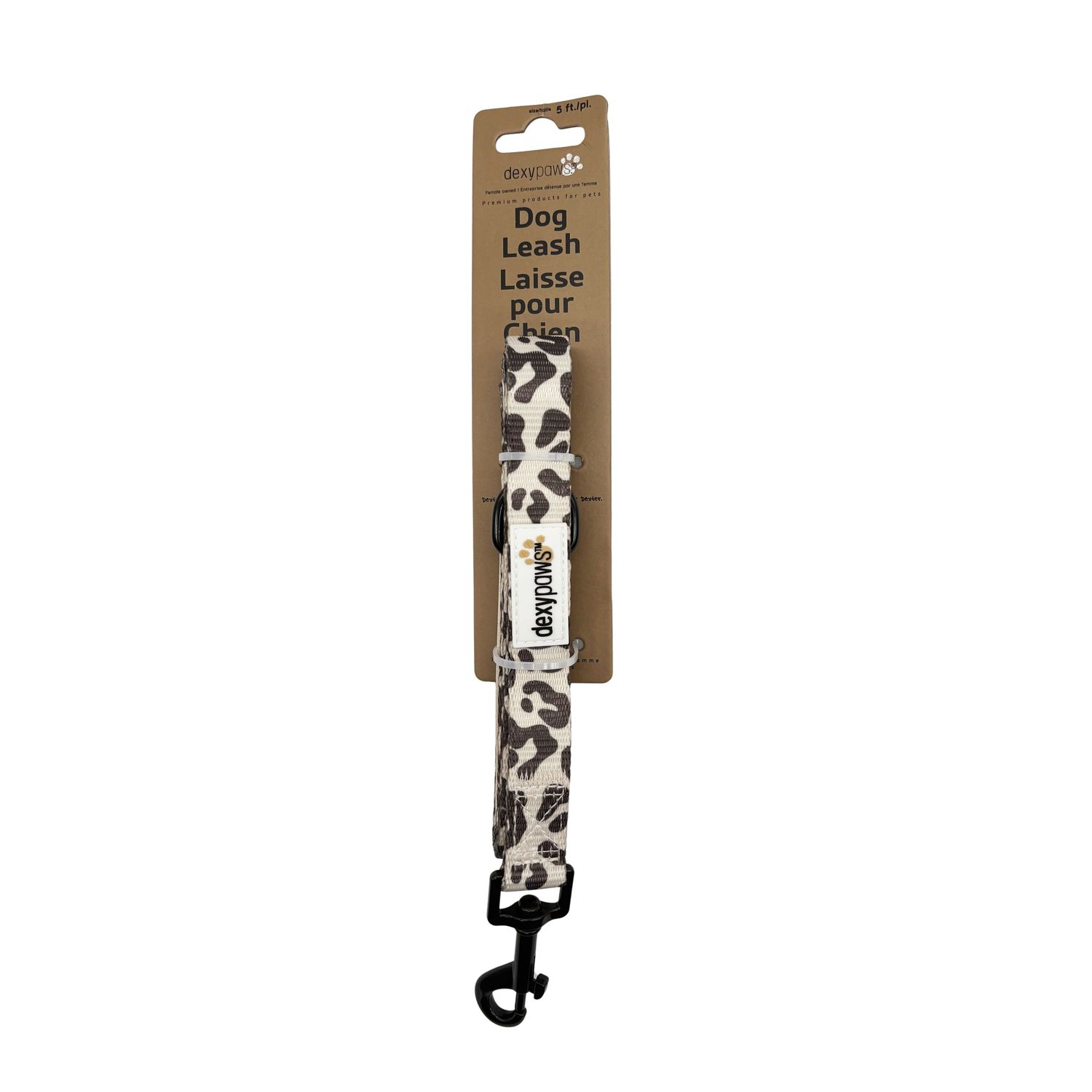 DEXYPAWS - Cheetah Print 5ft Dog Leash, Size: 5pieds