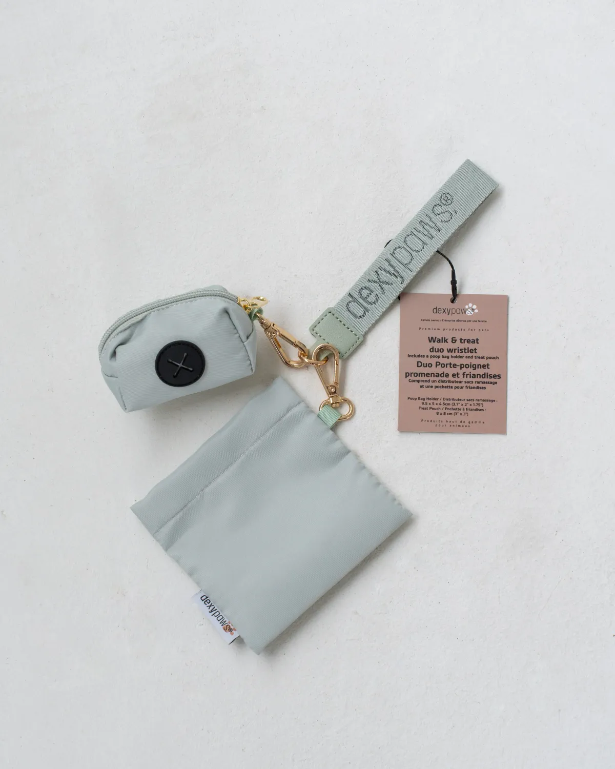 DEXYPAWS - Sage Green Dual Pouch Wristlet, Colour: Vert Sauge