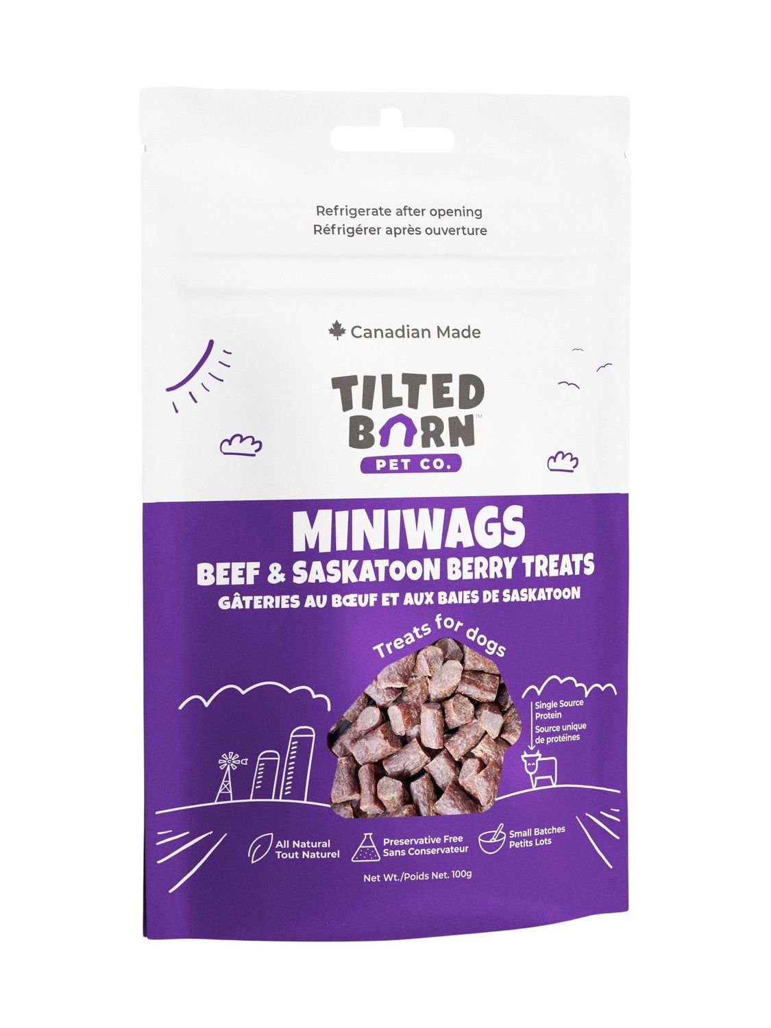 TILTED BARN - Beef &amp; Saskatoon Berries Miniwags Treats, Size: 100g