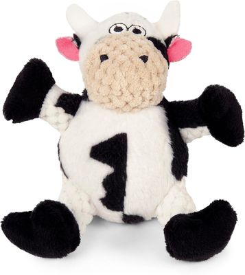 GODOG - Checkers Squeaky Cow Plush Dog Toy with Chew Guard Technology