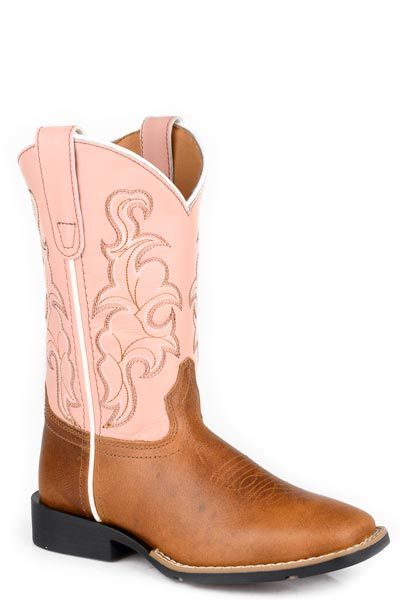 ROPER - Tan Burnished Leather Vamp Gabriel Pink Leather Cowgirl Boots