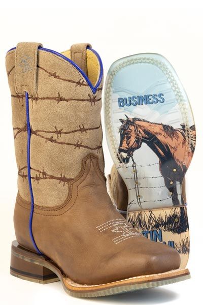 TIN HAUL - Razor Sharp Tan Leather Vamp Square Toe Cowboy Boots