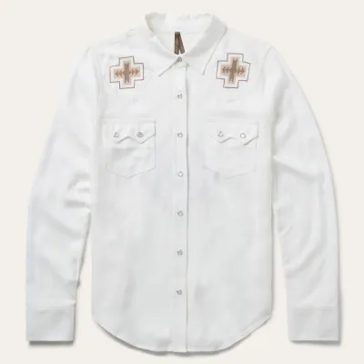 STETSON - White Embroidered Silky Western Shirt