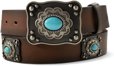 ARIAT - Leather Square Conchos with Turquoise Stones Western Belt