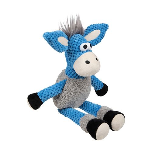 GODOG - Skinny Derby Donkey Plush Dog Toy with Chew Guard Technology, Colour: Gris &amp; Bleu