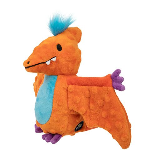 GODOG - Percy the Pterodactyl Dinos Plush Dog Toy with Chew Guard Technology, Colour: Orange