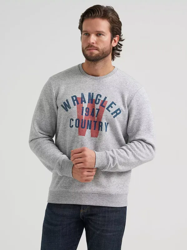 WRANGLER - 1947 Country Graphic Grey Mele Fleece Sweatshirt
