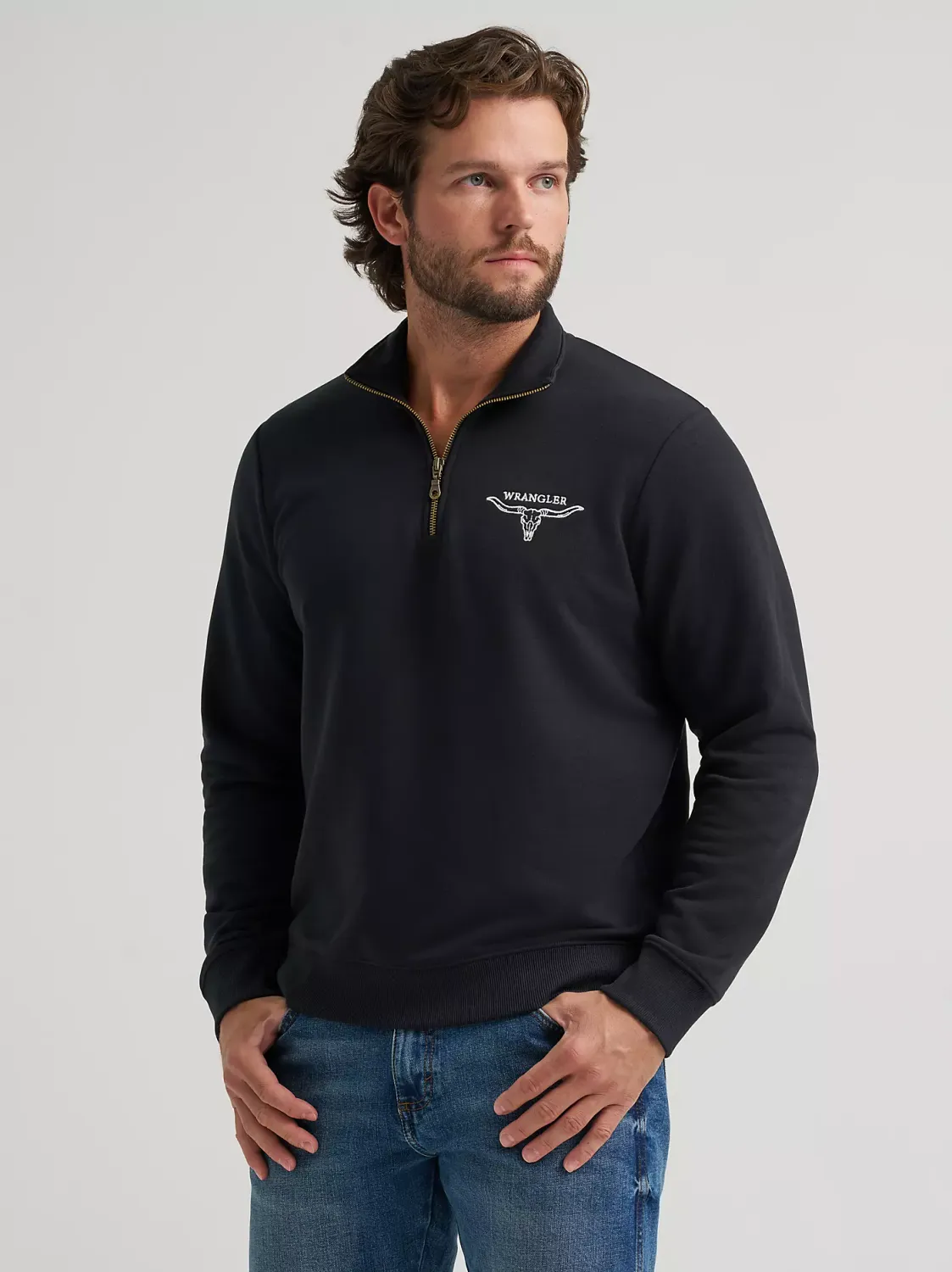 WRANGLER - Longhorn Quarter-Zip Jet Black Fleece Pullover