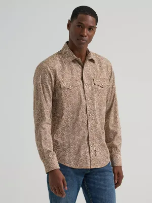 WRANGLER - Retro Premium Long Sleeve Western Snap Brown Sugar Printed Shirt