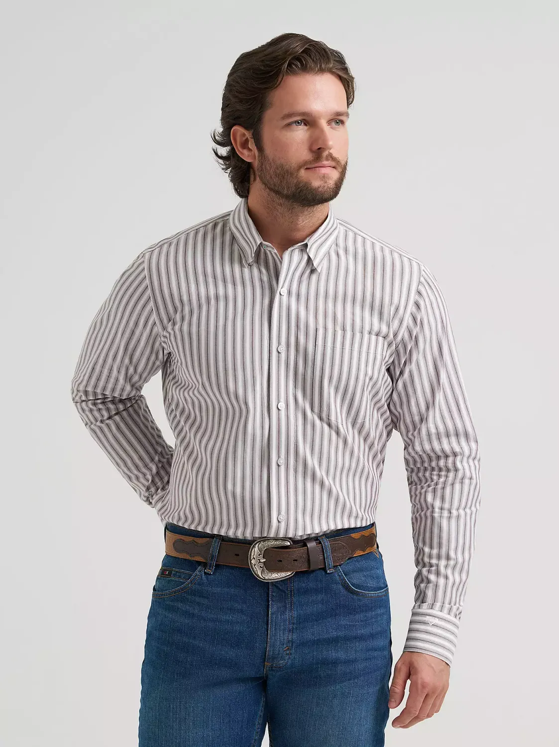 WRANGLER - Cody Johnson One Pocket Button Down Shirt Wine Stripes