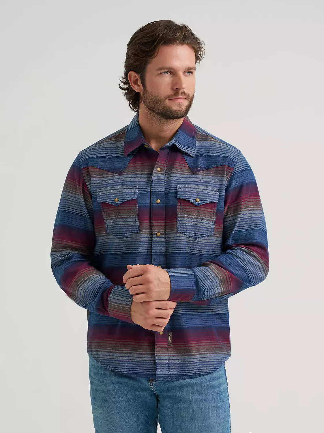 WRANGLER - Retro Premium Long Sleeve Western Snap Dark Americana Printed Shirt