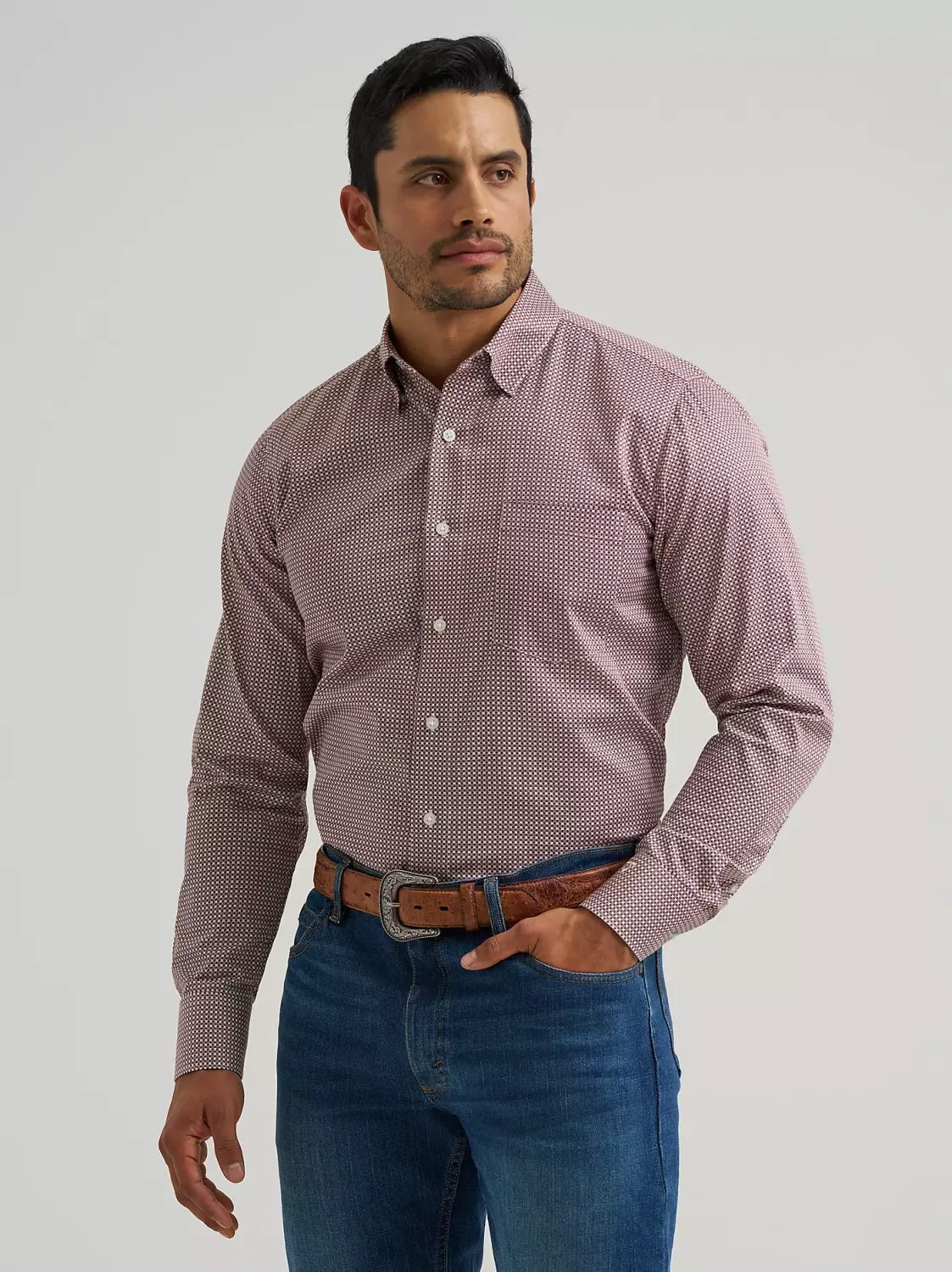 WRANGLER - Cody Johnson One Pocket Button Down Shirt Wine Clover