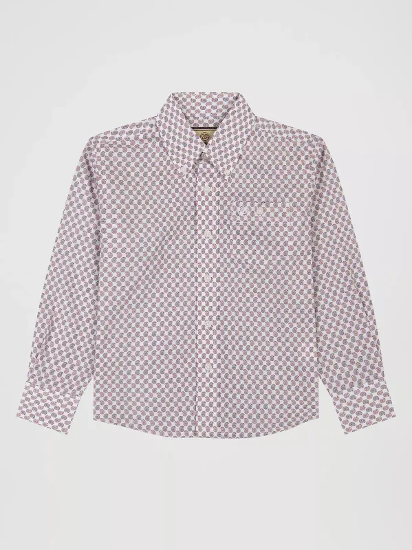 WRANGLER - Boy's Classic Button-Down Red Geo Print Shirt