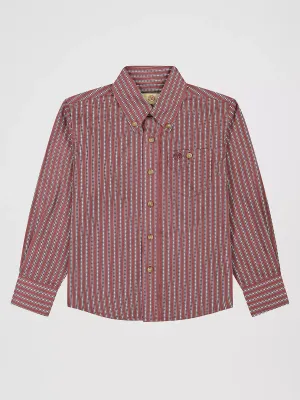 WRANGLER - Boy's Classic Button-Down Red Stripes Print Shirt