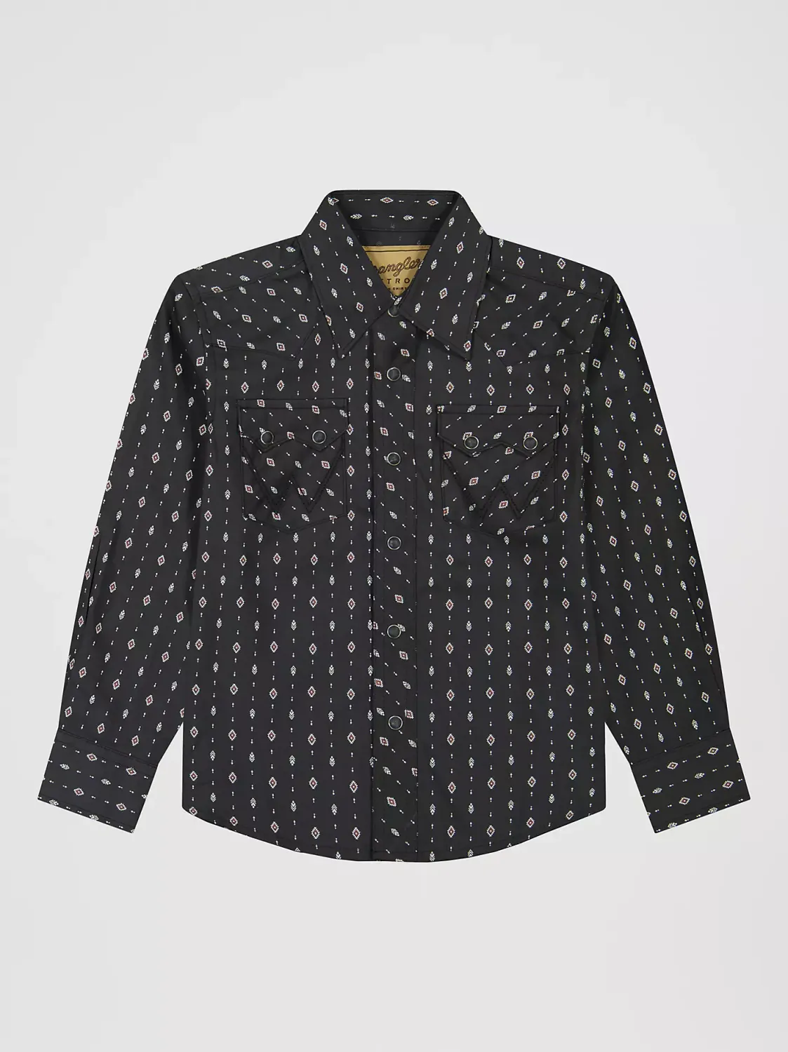 WRANGLER - Boy's Retro Western Snap Shirt with Front SawTooth Pockets Obsidian Chain