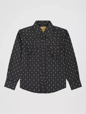 WRANGLER - Boy's Retro Western Snap Shirt with Front SawTooth Pockets Obsidian Chain