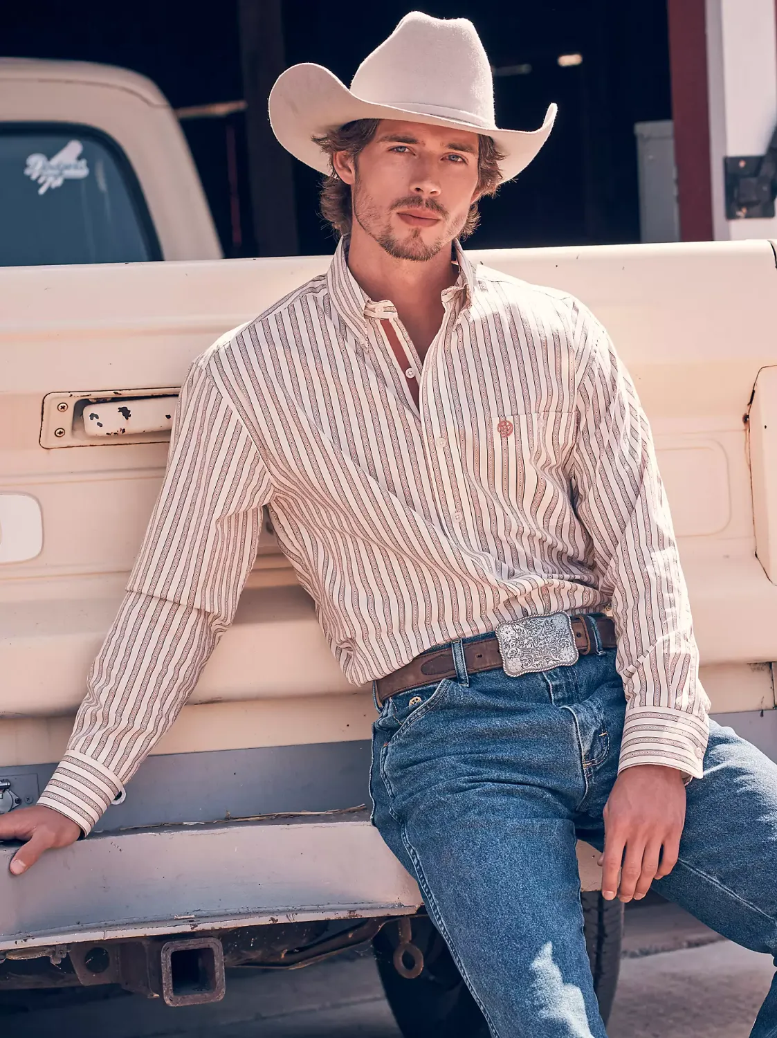 WRANGLER - George Strait Long Sleeve Button Down Rusted Stripe Shirt