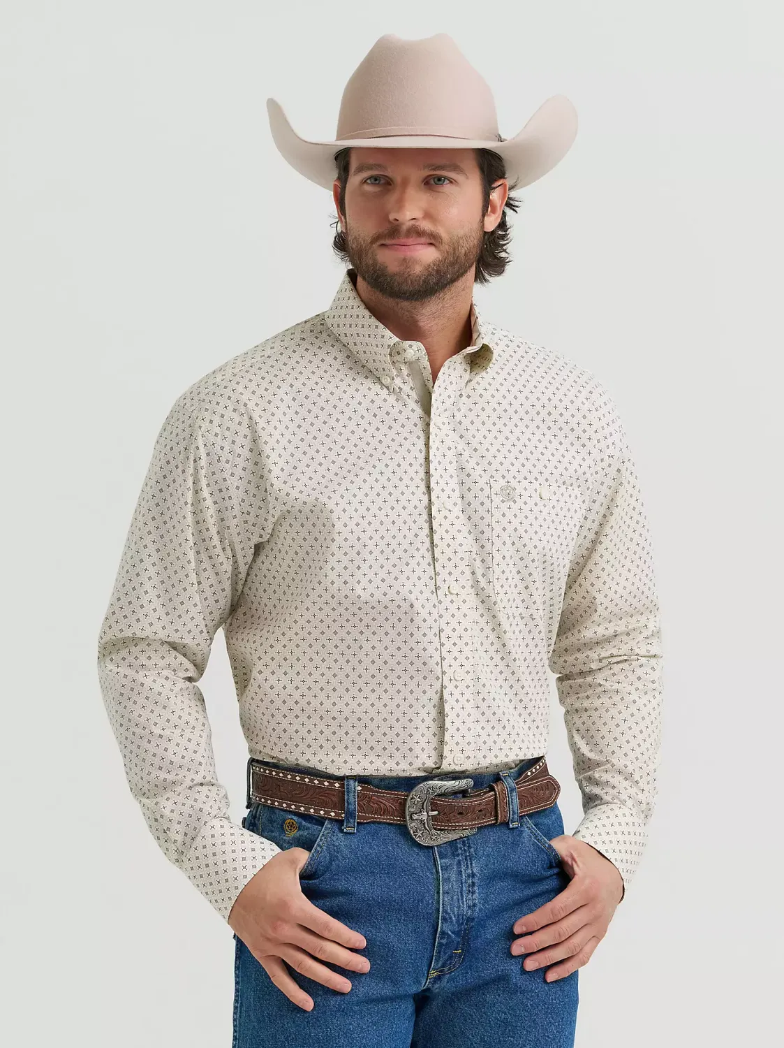 WRANGLER - George Strait Long Sleeve Button Down Tea Geometric Shirt