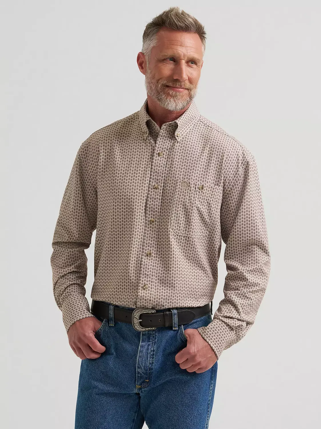 WRANGLER - George Strait Performance Button Down Brown Arrows Shirt