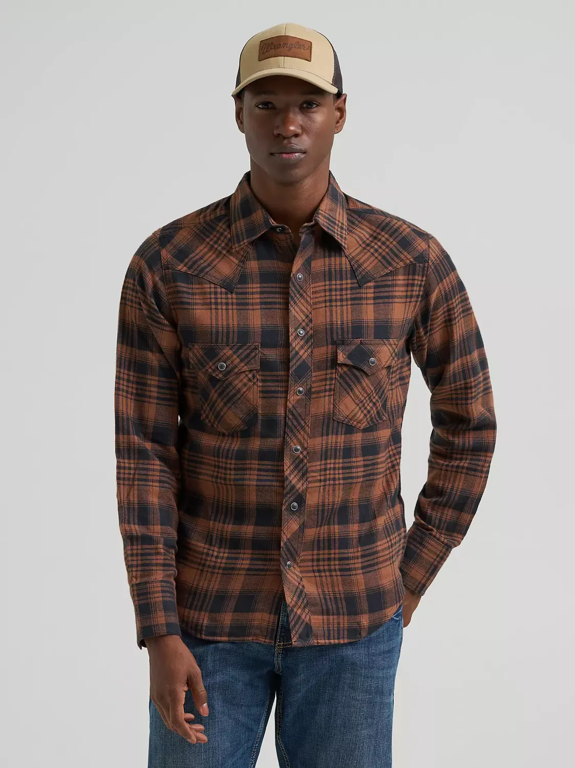 WRANGLER - Sable Retro Long Sleeve Flannel Western Snap Plaid Shirt
