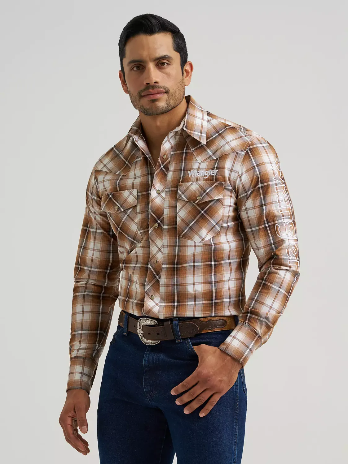 WRANGLER - Logo Long Sleeve Western Sand Snap Shirt
