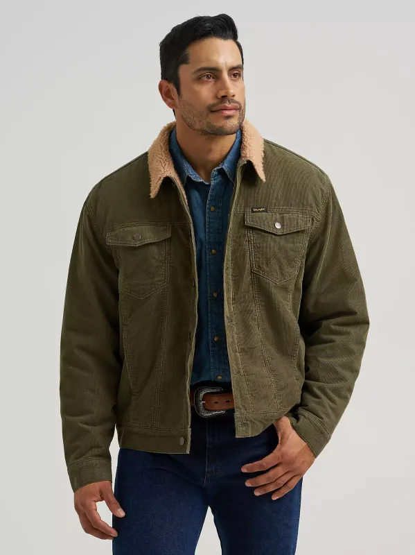 WRANGLER - Cowboy Cut Sherpa Lined Corduroy Olive Night Jacket