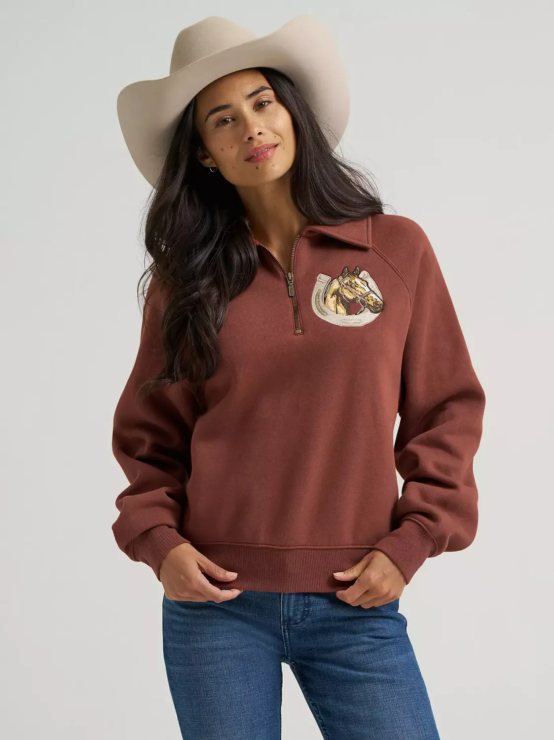 WRANGLER - Horseshoe Collared Zip Burgundy Pullover