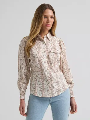 WRANGLER - Smocked Sleeve Western Snap Blouse