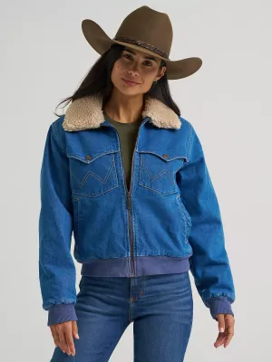 WRANGLER - Denim Sherpa-Lined Bomber Jacket