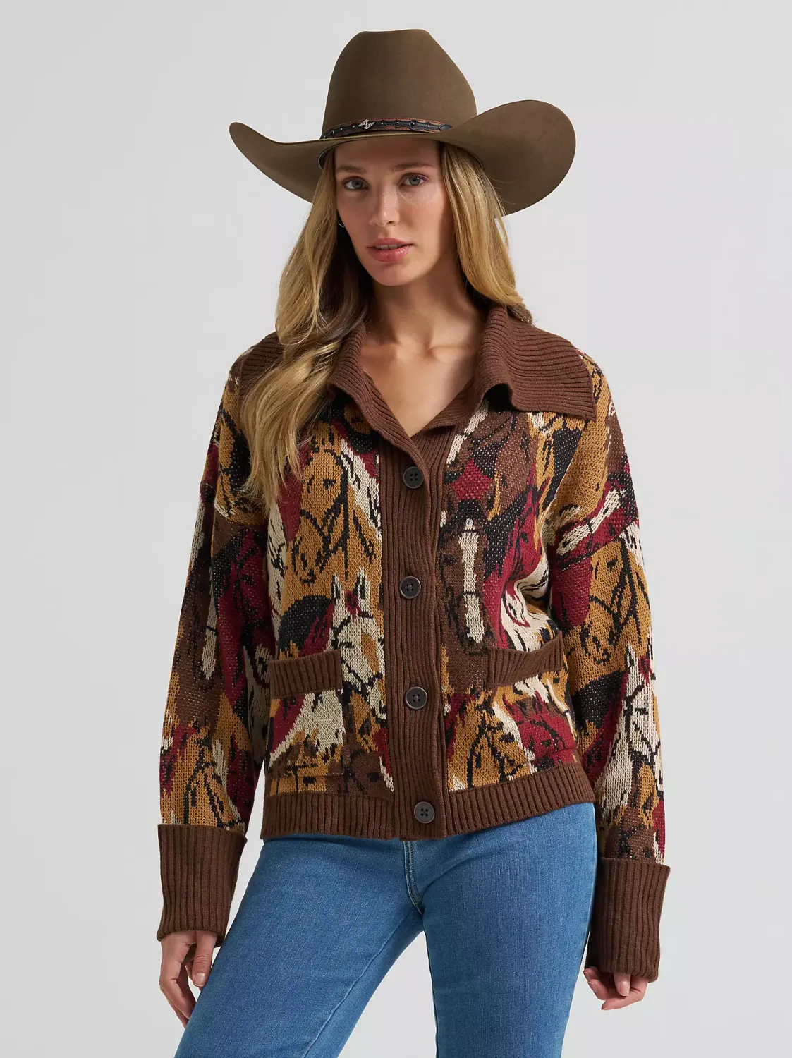 WRANGLER - Western Pattern Cardigan Brown Sweater