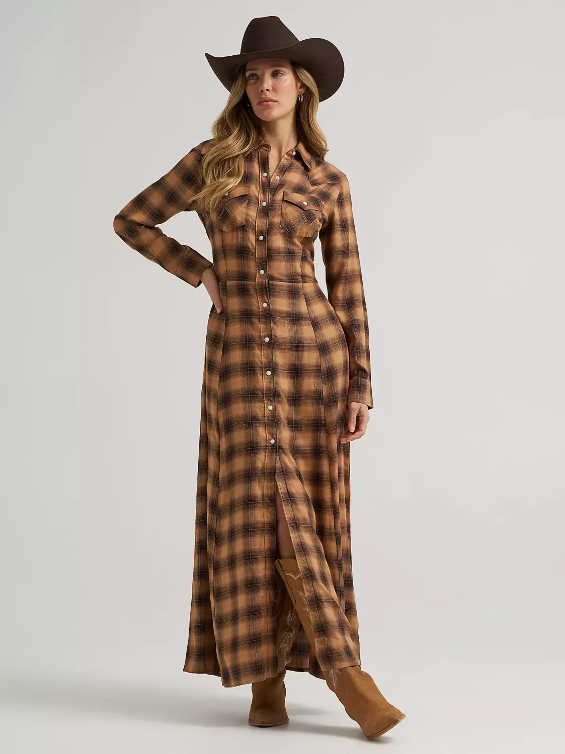 WRANGLER - Western Flannel Maxi Shirt Dress