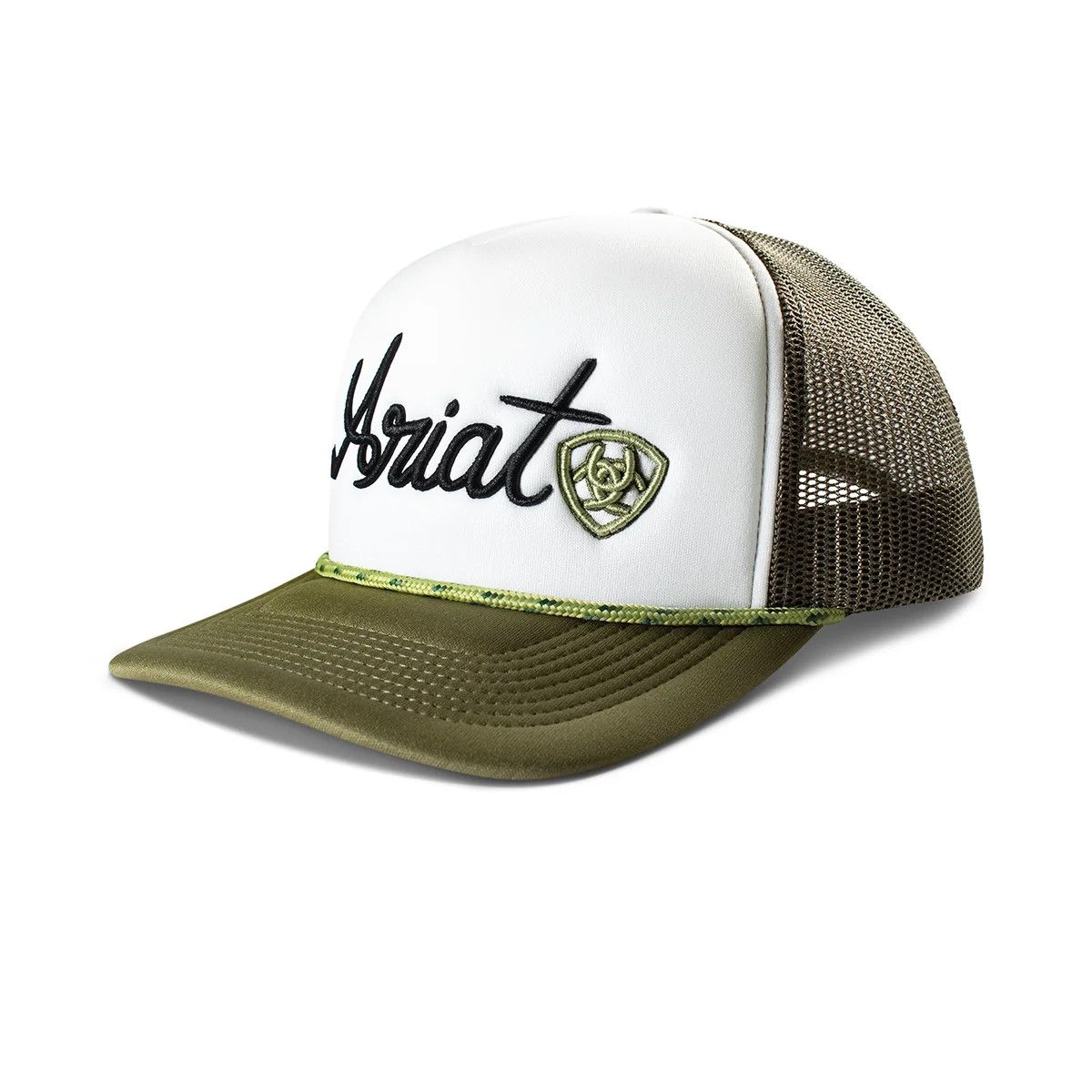 ARIAT - Green &amp; White Embroidered Stamp Foam Logo Ball Cap, Size: O/S