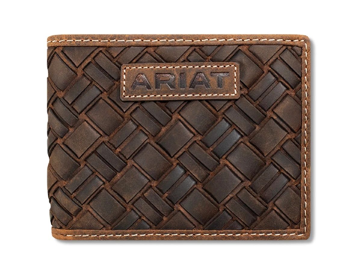 ARIAT - Basket Weave Leather Brown Wallet, Type: Bi-Fold