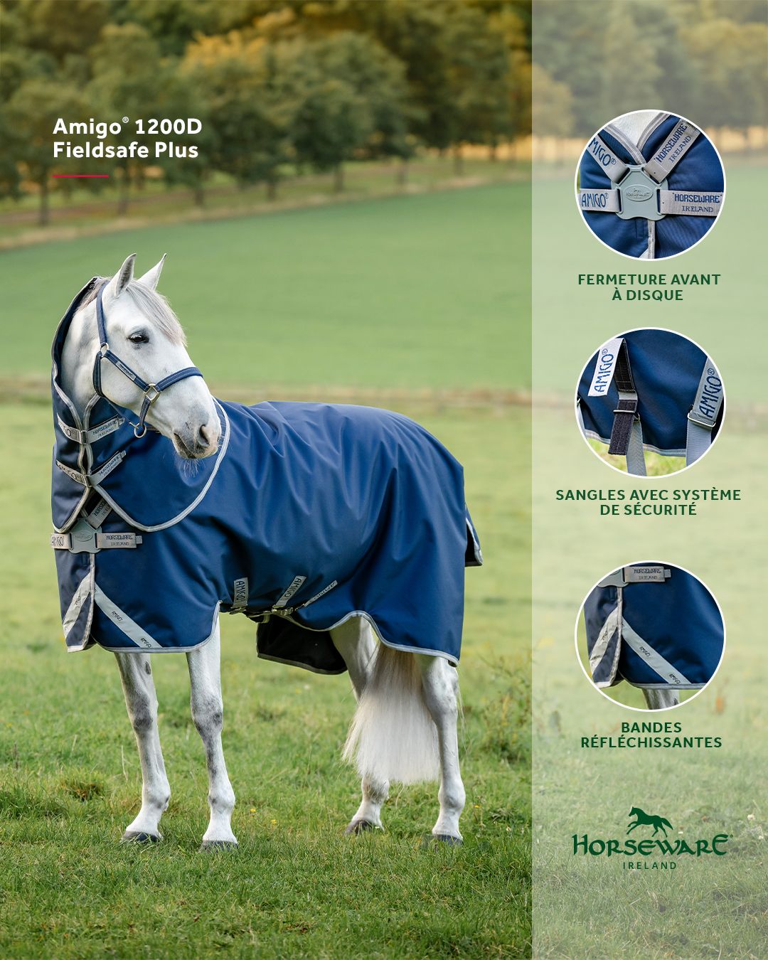 HORSEWARE - Amigo 1200D FieldSafe Plus Turnout 0g Navy/Titanium Gray &amp; Silver