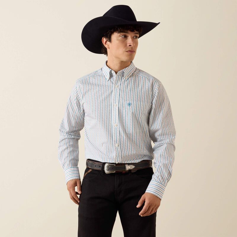 ARIAT - Crow Fitted White Longhorn Stripe Western Shirt