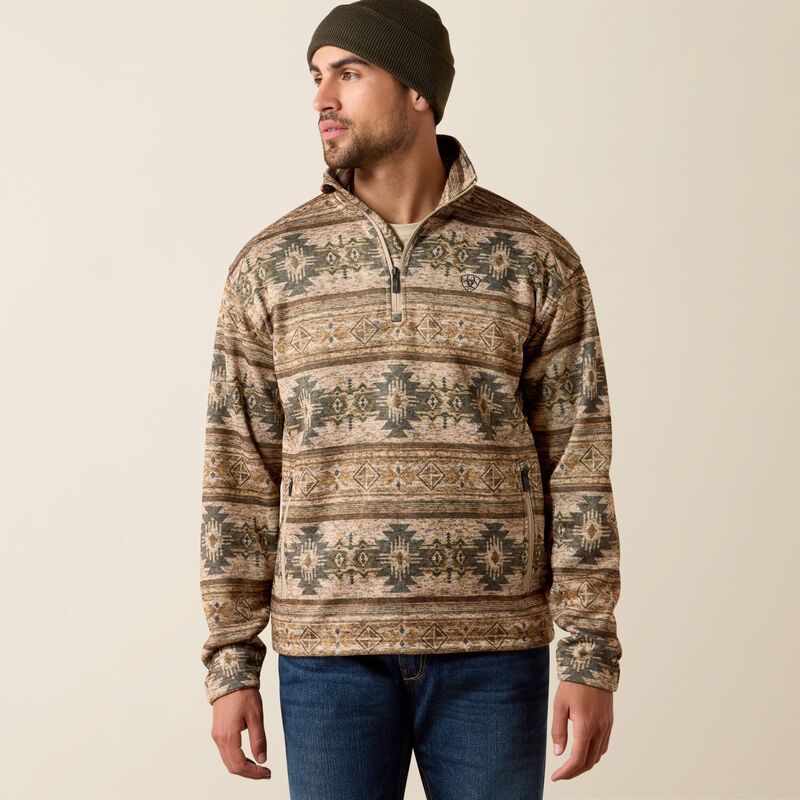 ARIAT - Caldwell 1/4 Zip Savannah Tan Southwest Sweater