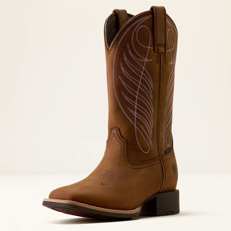 ARIAT - Reliable Brown Round Up Waterproof Wide Square Toe Western Boot